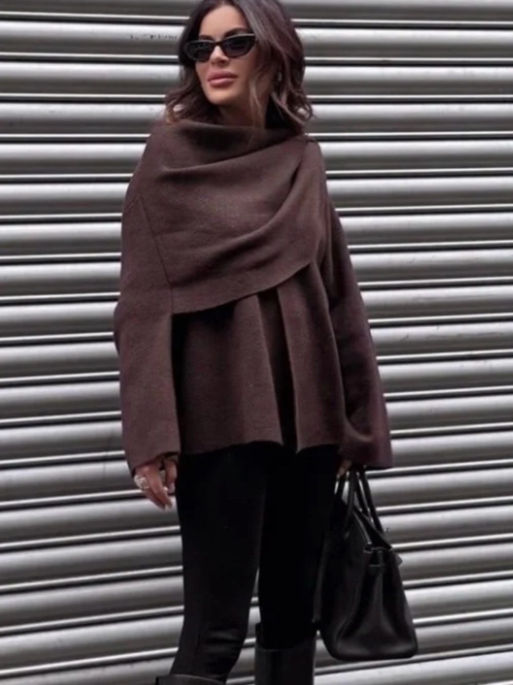 ZARA KNIT SCARF COAT BROWN - Picture 3 of 4